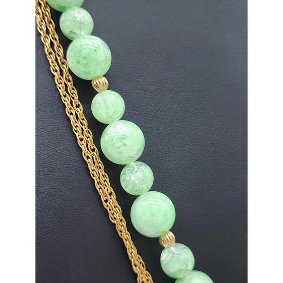 Lucite Peking Glass Style Jade Green & Gold Tone Necklace Lavalier Pendant - Picture 7 of 11